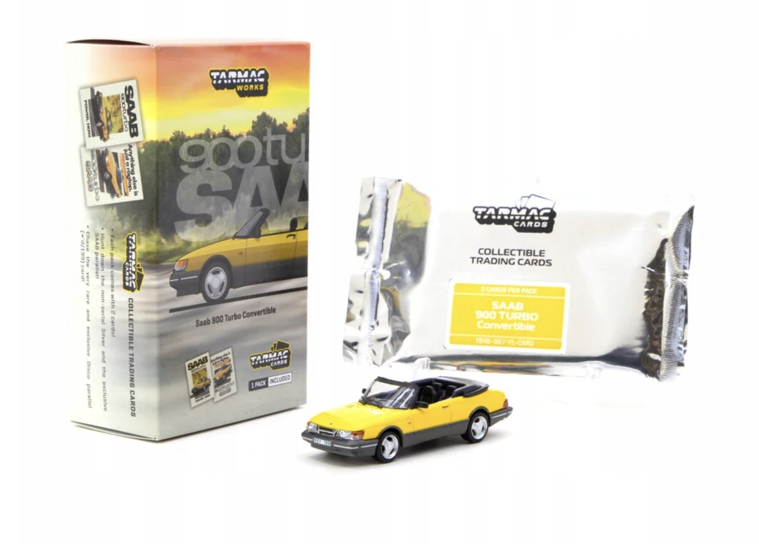 Saab 900 Turbo Cabrio z kartami kolekcjonerskimi Tarmac Works 1:64