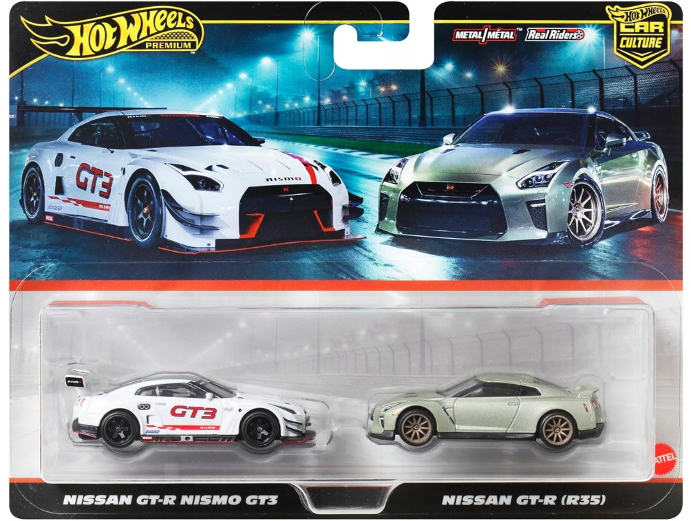 2-Pack Nissan GT-R Nismo GT3 + Nissan GT-R (R35) Hot Wheels Premium 1:64
