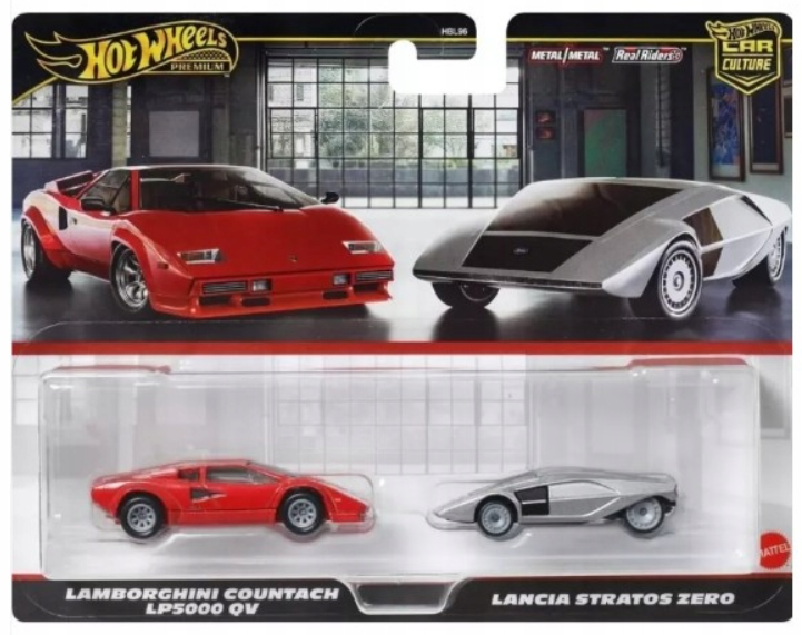 2-pak Lamborghini Countach LP5000 QV & Lancia Stratos Zero Hot Wheels Premium 1:64