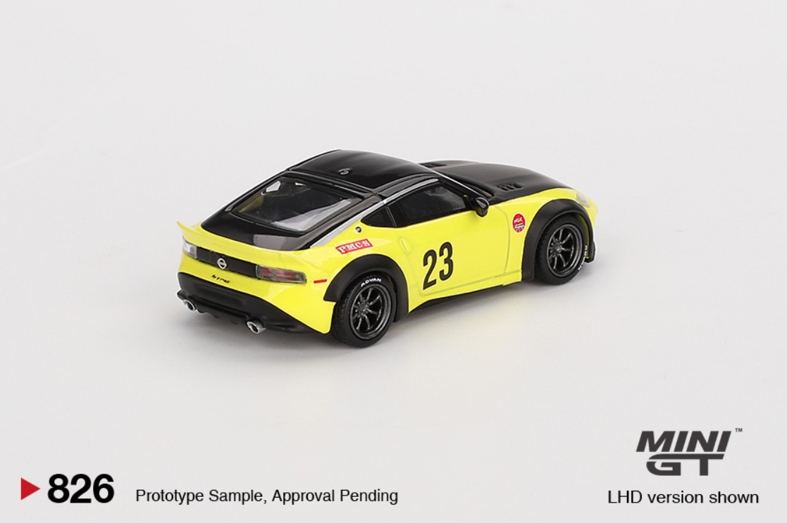 Nissan Fairlady Z LB Nation Works 2024 Ikazuchi Yellow Mini GT 1:64 – model kolekcjonerski – zdjęcie 3